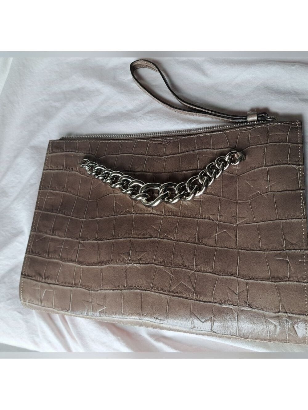 CLAUDIA FIRENZE Italy embossed Stars croc look leather chunky chain purse bag - Picture 3 of 16